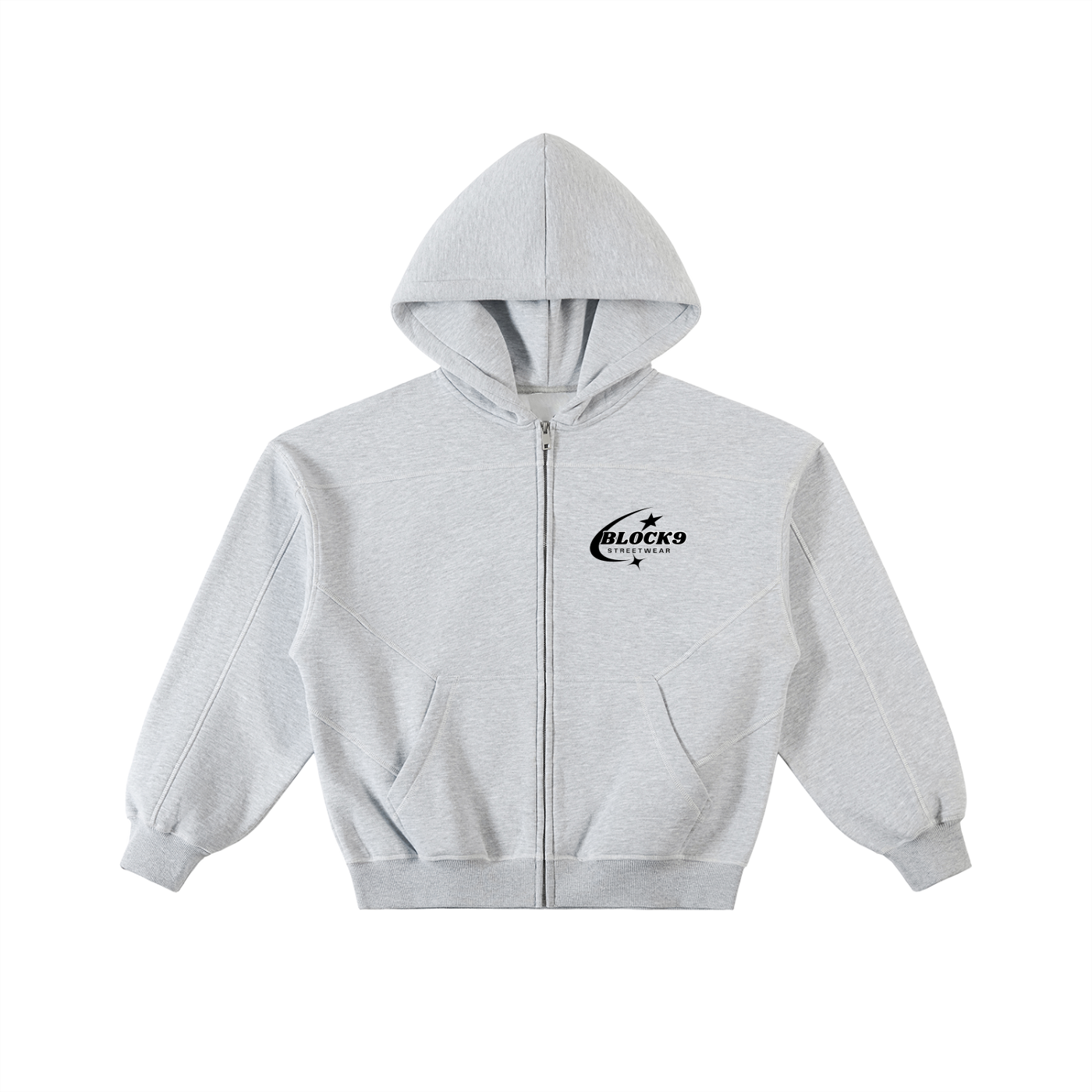 Contrast-Stitched Boxy Fleece Zip Hoodie